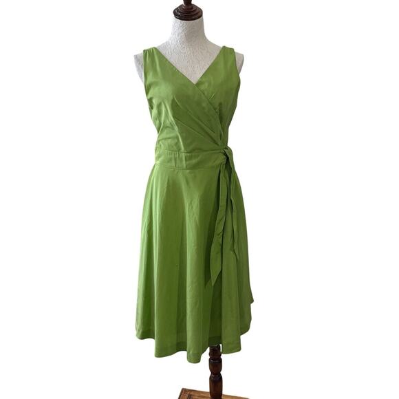 J Peterman Spring Silk blend V-neck sleeveless wrap Midi Dress Party Wedding - Picture 3 of 10